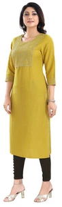 Vestido Kurti Túnica Kurta de Vestido Bordado Poliéster Amarillo Étnico Politécnico MM321 - Imagen 1 de 7