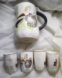 Royal Sealy Capri Hand Painted Pitcher with 4 Juice Tumblers Wine Cheese Vintage - Picture 1 of 9
