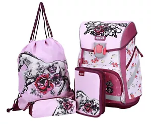 Pferde Schulranzen SET 4 teilig Schultasche Tornister Mädchen MIT BLINK LED - Bild 1 von 12