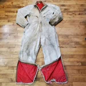 USA made CARHARTT Vintage Coveralls Brown 42R Work Duck Distressed Worn Overalls - Picture 1 of 23