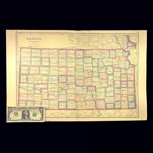 Antique KANSAS Map Railroad LARGE Original AT&SF Missouri Pacific RR MKT - Picture 1 of 14