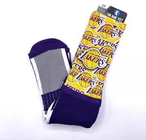 LOS ANGELES LAKERS MONTAGE ADULT LARGE CREW SOCKS AUTHENTIC NBA BASKETBALL NEW - Picture 1 of 3