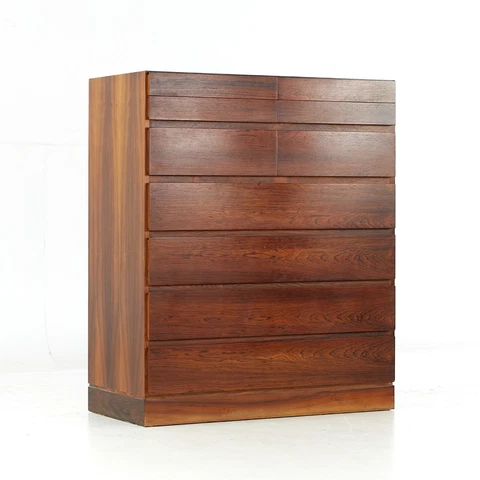 Arne Wahl Iversen Vinde Mobelfabrik Mid Century Rosewood 10 Drawer Highboy Dress Cover