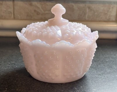 Mosser Glass Hobnail Round Butter Dish Fenton Mould Crown Tuscan PINK Gigi - Image 1 of 4