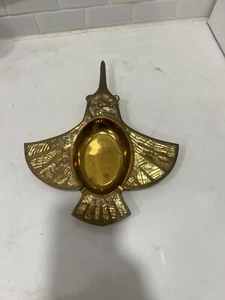 Rare Vintage Los Castillos Taxco Mexico Brass Abalone Hummingbird Dish Bowl 12” - Picture 1 of 16