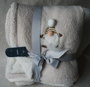 NEXT Cream Reversible Sherpa Throw Blanket 3D Gonk Embroidery XL 220x200cm BNWT - Picture 1 of 5