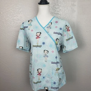 BETTY BOOP Scrub Top Donna Taglia Small Media Manica Corta Finte Tasche Avvolgenti - Foto 1 di 8