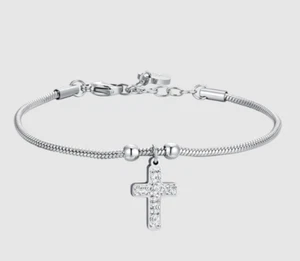 Luca Barra Armband Damen Stahl Anhänger Kreuz weiße Kristalle _BK2655 - Bild 1 von 2