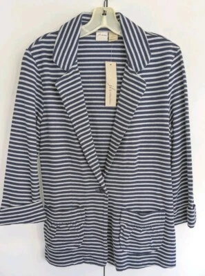 JH Collectibles New Women's Blue Striped Cotton Blazer Jacket Size Large NWT - Image 1 of 4