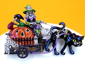 Kirks Folly Pumpkin Peddler Halloween Witch Pin Pendant Silvertone - Picture 1 of 7