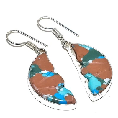 Xmas Mosaic Balloon Turquoise Gemstone 925 Sterling Silver Earring 1.7" F326 - Image 1 of 4