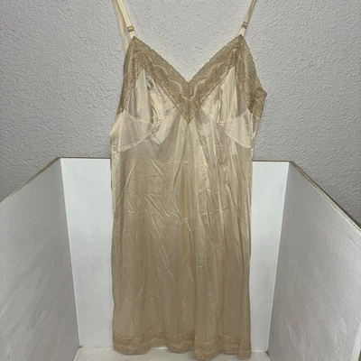 Винтажный Shadowline платье скольжения нейлона голая кружевная отделка размер 38 США скольжения/ночная рубашка - Изображение 1 из 4