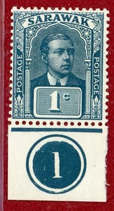 Sarawak 1918, #50a, 1c Slate Blue Error, Color Mark, Mint, OG, VLH - Picture 1 of 2