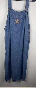VTG Bobbie Brooks Denim Jumper Maxi Dress Embroidered Sleeveless 18W/20W - Picture 1 of 7