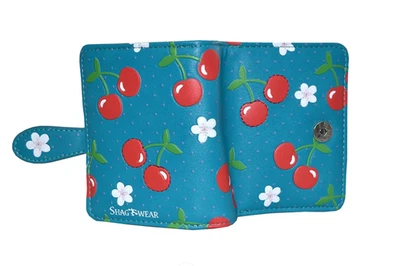 Shag Wear Cherry Pattern Small Women’s Wallet, Vegan Faux Leather Bifold 4.5" - Image 1 of 2