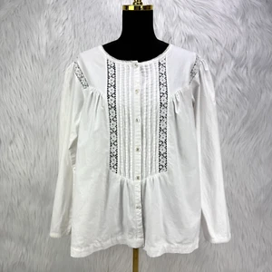 Laura Ashley VTG White Pleated Lace Top L Puff Sleeve Romantic Delicate Boho - Picture 1 of 17
