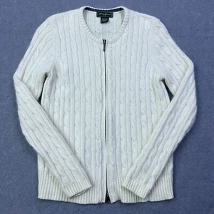 Eddie Bauer Sweater Womens Medium Ivory Full Zip Cable Knit Angora Cardigan Top - Picture 1 of 14