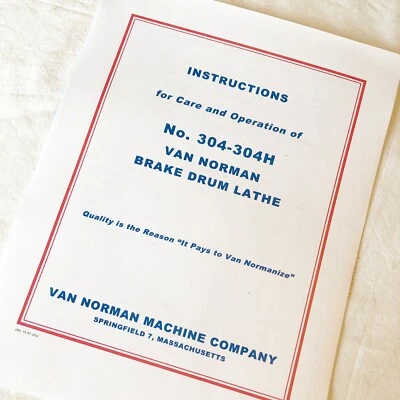 Tornos de freno de tambor manuales Van Norman 304, 304H funcionamiento, mantenimiento y piezas Foto 1 de 3