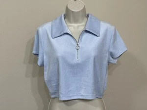 Elodie Women’s Blue 1/2 Zip Cropped Collared Short Sleeve Slim T-Shirt s XL - Picture 1 of 9