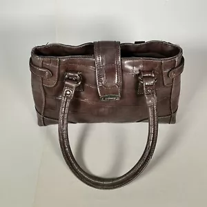 Liz Claiborne Brown Leather Logo Satchel Small Handbag Wristlet PreOwned EUC - Picture 1 of 7