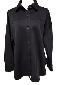 Athleta Allure #545335 Camicia Giacca L Shacket Oversize Nero Bottone NUOVO Lusso - Foto 1 di 13