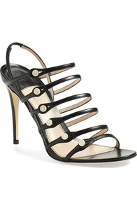 NEW $995+ GUCCI ANETA Caged Logo Strappy Black Leather Sandals Heel Shoes 37 -7 - Picture 1 of 10