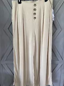 "Peace & Pearls elfenbeinbeige Hose breites Bein zum Anziehen elastische Taille Krepe XL 38"" 24"" - Bild 1 von 4