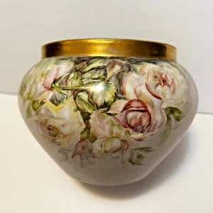 Jarrón D&C Limoges Francia verde azulado y oro rosa pintado a mano 10x7" - Imagen 1 de 8