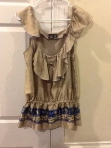 Damen-Top Größe Medium Nick & Mo taupe, gold & blau Rüschen Schößchen - Bild 1 von 1