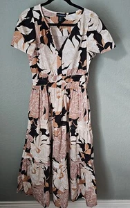 Cynthia Rowley Floral Tiered Maxi Dress Size M 100% Cotton Pockets Short Sleeve - Picture 1 of 7