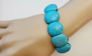 Turquoise Style Beads Stretch Bangle Bracelet - Picture 1 of 6