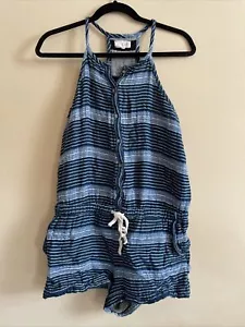 Ann Taylor LOFT Cotton Lou & Grey Baja Romper Size M Jazz Blue Color EUC - Picture 1 of 5