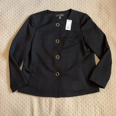 Blazer Kasper para mujer talla 6 negro dorado a presión elástico totalmente forrado precio de venta sugerido por el fabricante 69,99 USD nuevo con etiquetas Foto 1 de 4