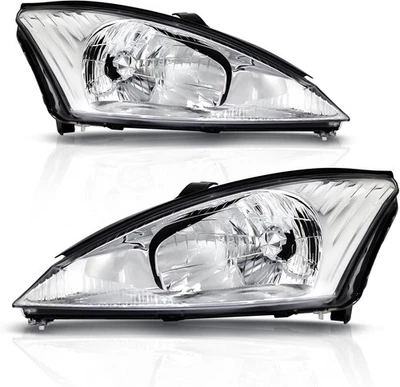 Headlight Assembly For 2000-2004 Ford Focus Headlight Clear Lens Chrome Housing  - Imagem 1 de 4