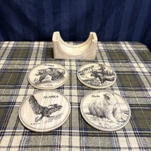 Vintage Alaska Wildlife Drink Coasters Set Of 4      Q6 - Picture 1 of 19