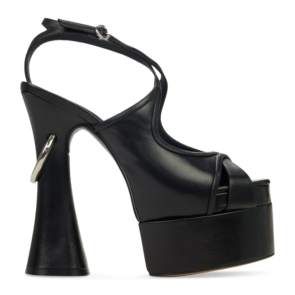 全新带盒 LANVIN 黑色微笑 105 平台凉鞋 高跟鞋 尺码 39 $2145 — 第 1/4 张图片