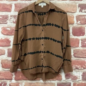 Anthropologie Cloth & Stone Top Womens XS Brown Black Worn Look Raw Edge Shirt - Picture 1 of 8