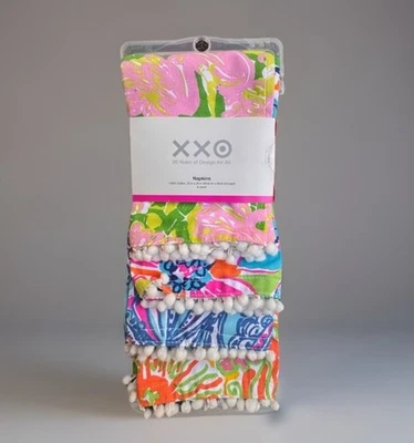 Новый набор салфеток 4 шт Lilly Pulitzer для целевых (танцев фанатов) 20x20 дюймов отделка помпонами - Изображение 1 из 4