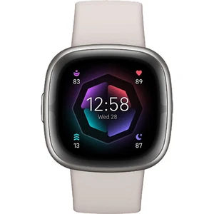 Fitbit Sense 2 Lunar White / Platinum Aluminum Bluetooth Smartwatch NEW - Picture 1 of 2