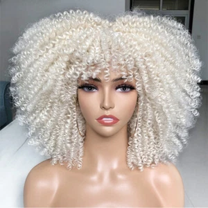 New Short Hair Kinky Curly Wigs for Black Women Cosplay Synthetic Natural Wigs - Picture 1 of 38