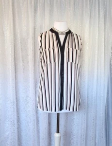 Camicetta elegante senza maniche Primark donna nera rossa a righe taglia 12 - Foto 1 di 5