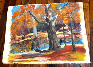 C.1960 Acuarela "PAISAJE DE OTOÑO" Prensada - Arcos, Francia - 30" x 22,5" - Imagen 1 de 8
