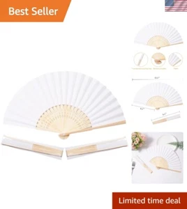 Stylish 50ct White Paper Hand Fans | Bamboo Folding for Celebration Decor - Picture 1 of 7