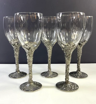 Juego de 5 copas de vino Etain Zinn gaviota peltre Canadá vid vintage 1990 Foto 1 de 4