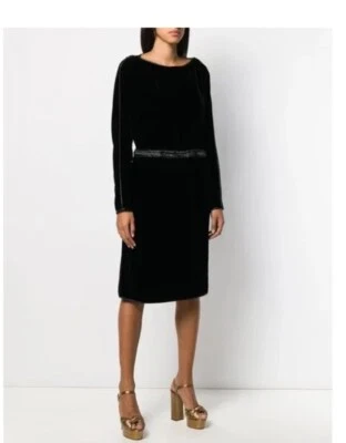 Vestido GUCCI MIDI NEGRO MANGA LARGA TERCIOPELO CORDÓN Talla 36 Foto 1 de 4