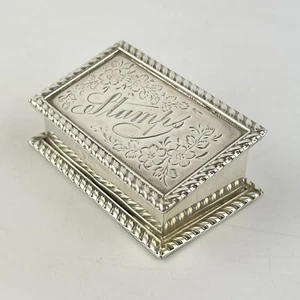 Antique Solid Silver Two Division Stamp Box Stamp Inscription 1902 6cm X 3.8cm - Picture 1 of 11
