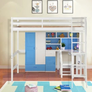 6*3ft Single Solid Pine Wood Loft Bed Frame High Sleeper Bunk Bed Cabin Bedstead - Picture 1 of 10