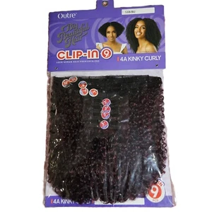 Outre Human Hair Premium Blend CLIP-In 9PCS 4A KINKY CURLY Color S1B/BU - Picture 1 of 9