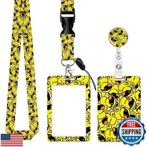 ID Badge Holder with Retractable Badge Reel Clip and Lanyard, Cute Card Name - Picture 1 of 5