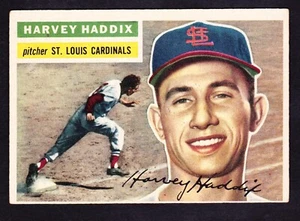 1956 TOPPS #77 HARVEY HADDIX CARDINALS WHITE BACK - Picture 1 of 2